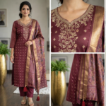 Maroon Kurta Set with Jacquard Dupatta - Image 4