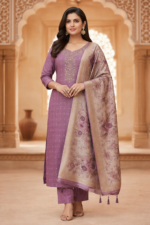 Purple Kurta Set with Jacquard Dupatta - Image 3