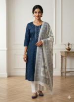 Navy Blue Embroidered Kurta Set - Image 4