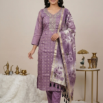 Purple Kurta Set with Jacquard Dupatta