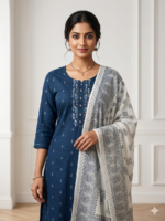 Navy Blue Embroidered Kurta Set - Image 2