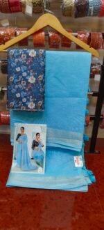 LINEN SAREE WITH TISSUE BORDER - Image 2
