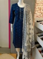 Navy Blue Embroidered Kurta Set