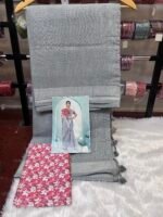 LINEN SAREE WITH TISSUE BORDER - Image 5