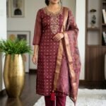 Maroon Kurta Set with Jacquard Dupatta