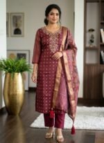 Maroon Kurta Set with Jacquard Dupatta