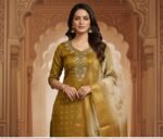 Mustard Kurta Set with Jacquard Dupatta - Image 2