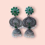 Royal Oxidised Silver Jhumka Earrings - Image 3
