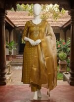 Mustard Kurta Set with Jacquard Dupatta