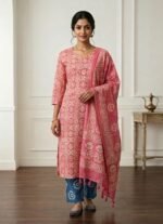 Rose Pink Printed Kurta Set with Dupatta