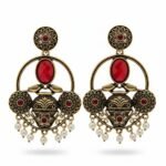 Antique Gold Earrings with Red Stones - Image 2