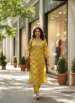 MUSTARD YELLOW PRINTED ETHNIC KURTI SET FOR WOMEN - Image 4
