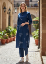 ELEGANT NAVY BLUE FLORAL PRINT KURTI - Image 2