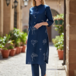 ELEGANT NAVY BLUE FLORAL PRINT KURTI