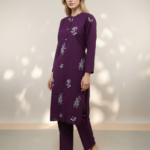 ROYAL PLUM FLORAL KURTA PANT SET (QUAD SET)