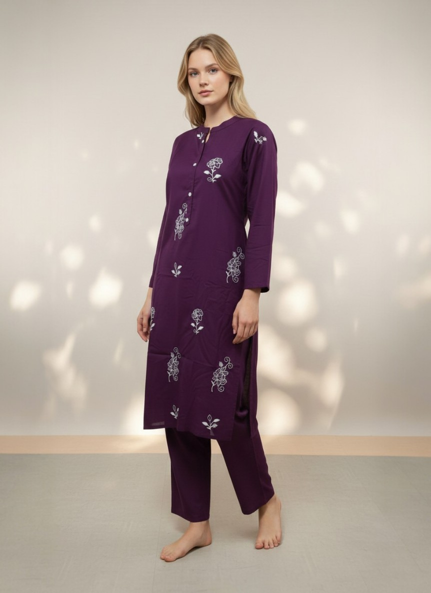 Photoroom-20260504_114825524 ROYAL PLUM FLORAL KURTA PANT SET (QUAD SET) - Image 1