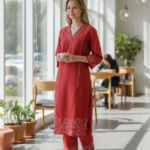 CRIMSON BLOOM EMBROIDERED KURTA PANT SET (QUAD SET)