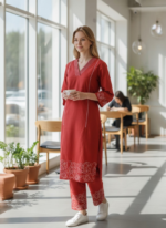 CRIMSON BLOOM EMBROIDERED KURTA PANT SET (QUAD SET)