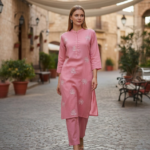 ROYAL PLUMBLUSH CORAL FLORAL KURTA PANT SET (QUAD SET)