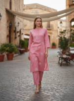 ROYAL PLUMBLUSH CORAL FLORAL KURTA PANT SET (QUAD SET)